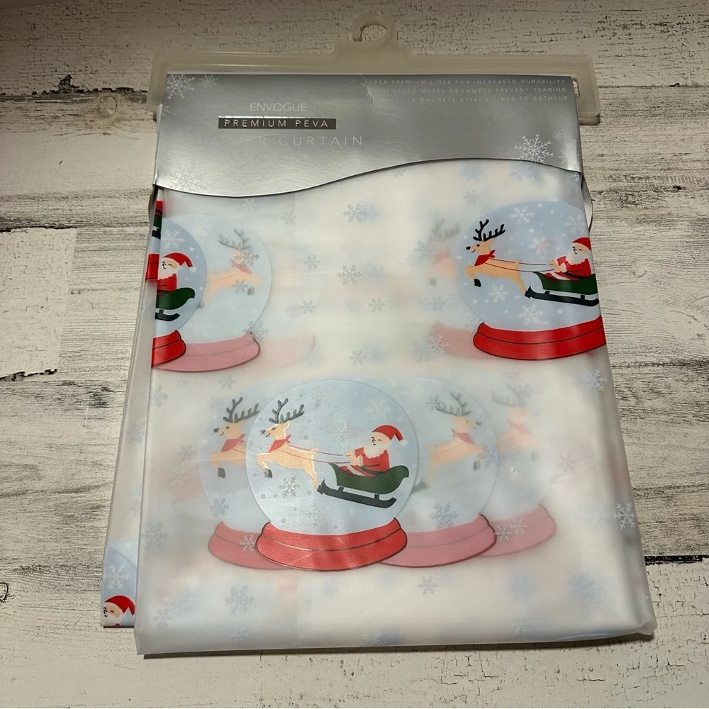 Santa Snow Globe Christmas Shower Curtain 72” x 72” Premium Liner NEW